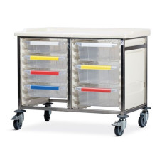 Cărucior de procedură înaltă de 785 mm cu două coloane la nivel scăzut Bristol Maid cu 8 tăvi mici