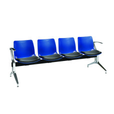 Scaune pentru vizitatori modulare cu patru locuri Sunflower Medical Blue cu tapițerie din vinil negru Scaune pentru vizitatori modulare cu patru locuri Sunflower Medical Blue cu tapițerie din vinil negru